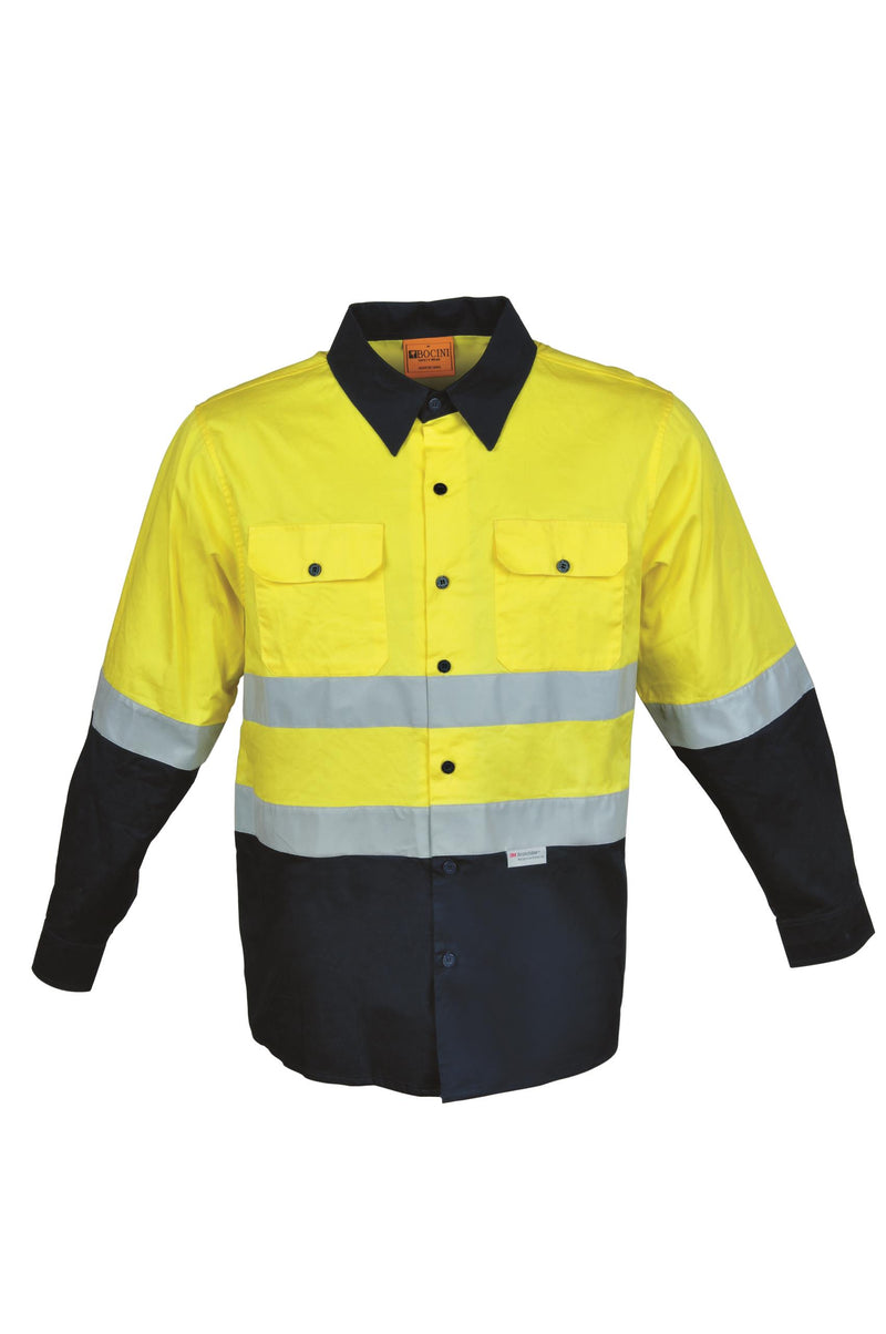 Hi-Viz L/S Cotton Drill Shirt w/Reflective Tape - Yellow/Blue