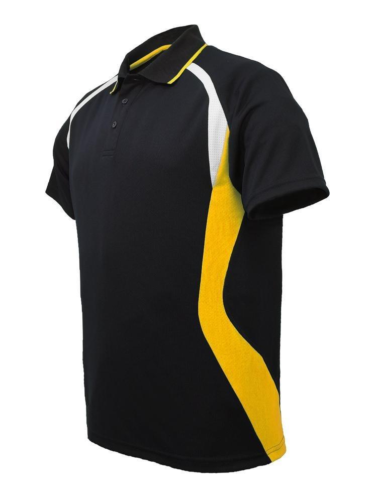 Golf Sports Panel Polo Shirt - Black/Gold/White - sportscrazy.com.au