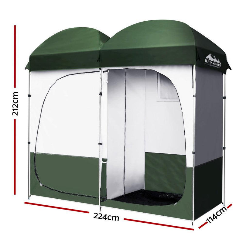 Weisshorn Double Camping Shower Toilet Tent - Green - sportscrazy.com.au