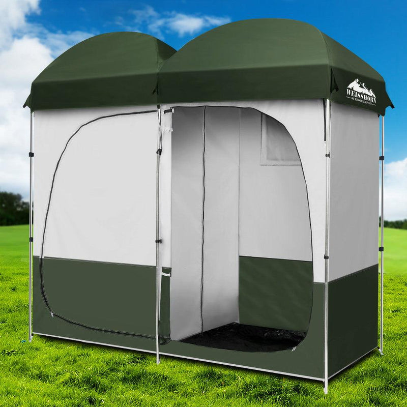 Weisshorn Double Camping Shower Toilet Tent - Green - sportscrazy.com.au