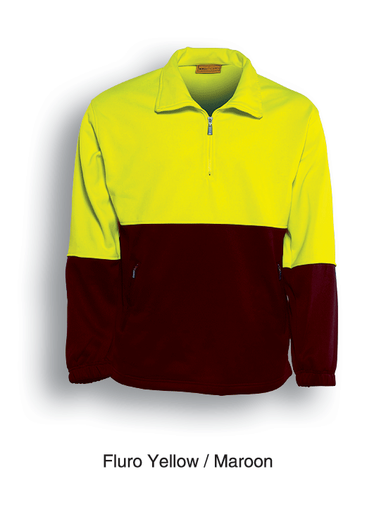 Workwear - 1/2 Zip Safety Fleece Jumper Hi Viz - Yellow/Maroon - sportscrazy.com.au